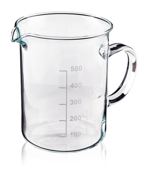 Vārglāze ar rokturi, karstumizturīga borsilikāta (zema forma; 250/600/1000 ml)